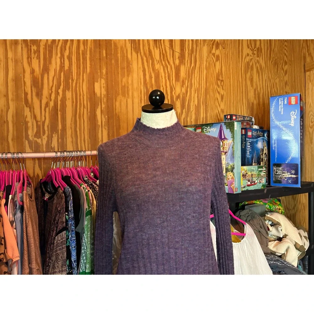 Madewell Purple Alpaca Blend Ribbed Mock Neck Sweater Stretch Long Sleeve Sz L